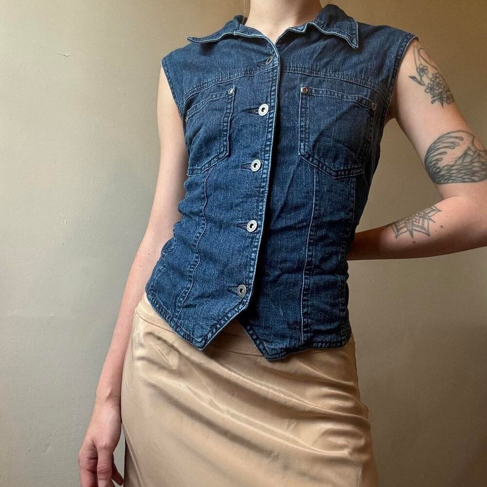 Vintage Liz Claiborne Jean Button Vest Top Large Cotton 90s Y2K